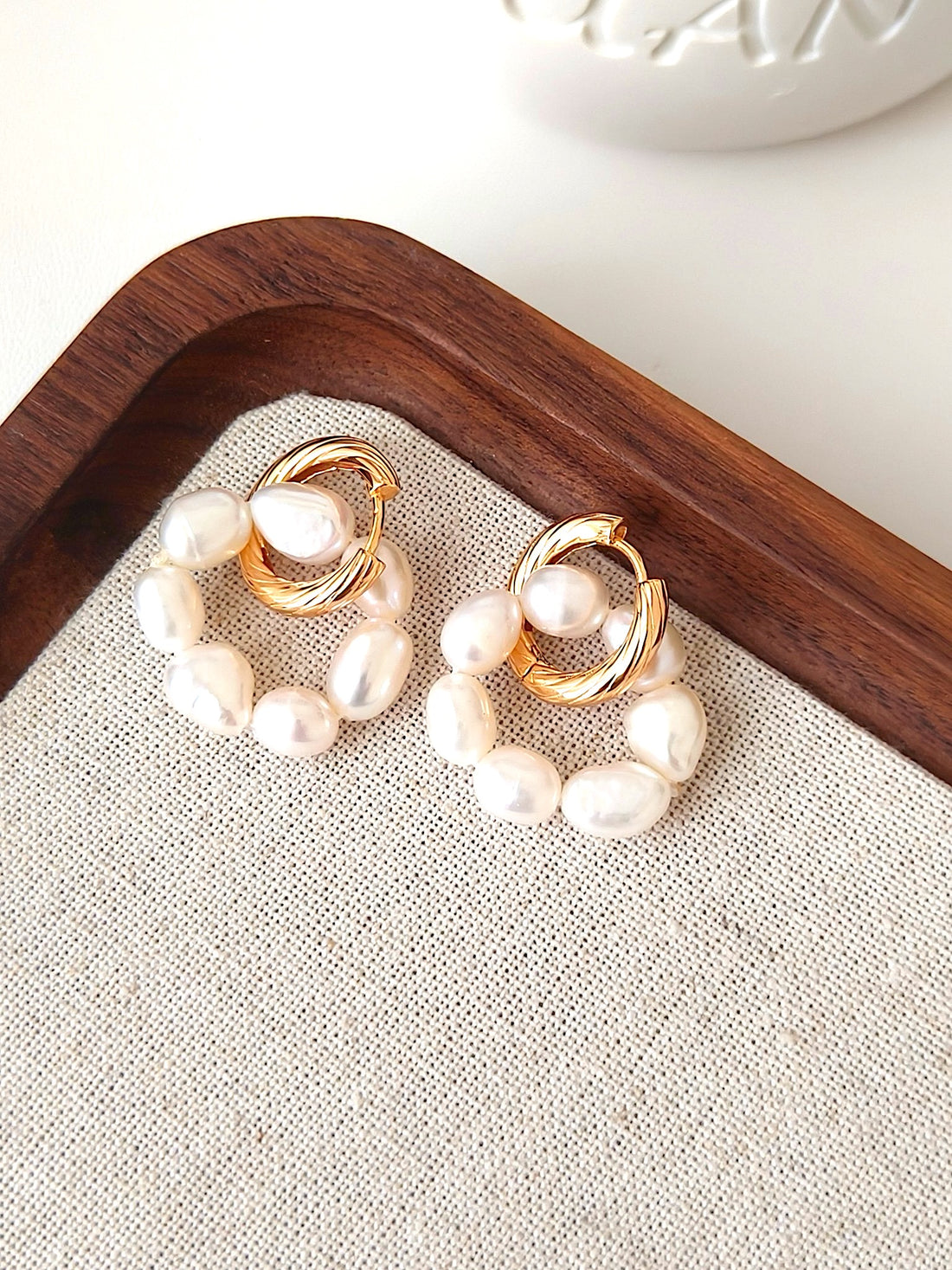 Golden Loop Pearl Hoop Earrings | Modern Elegance by Luminora