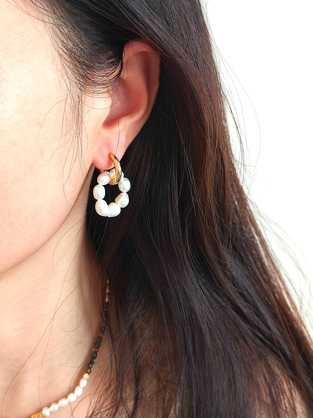 Golden Loop Pearl Hoop Earrings | Modern Elegance by Luminora